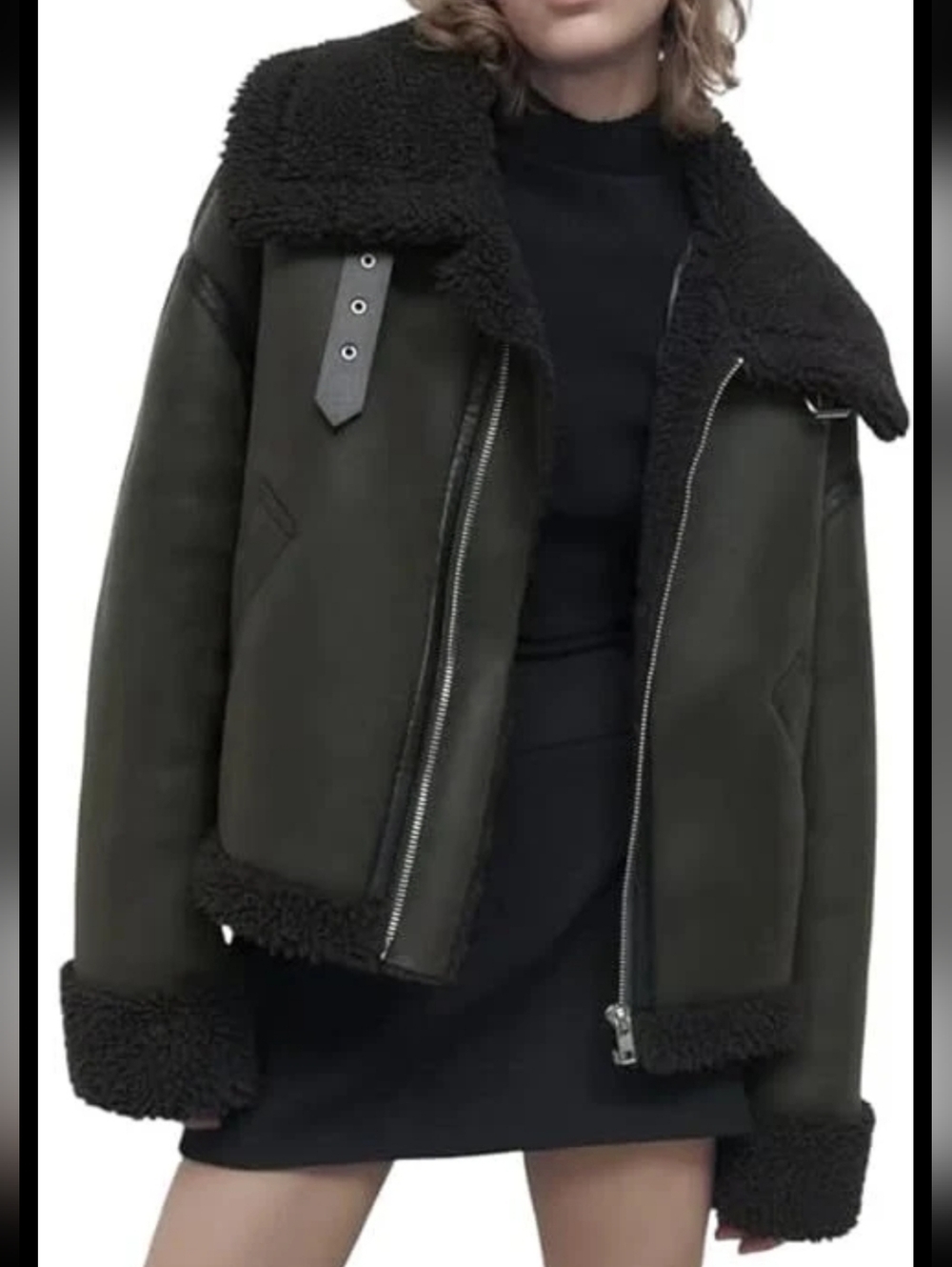 Faux Shearling Bomber Jacket Black Sz M